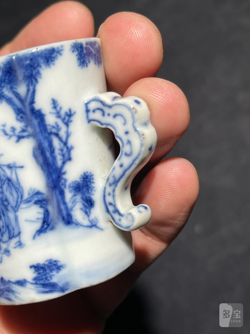 清乾隆 青花八仙人物纹海棠杯 - 图6